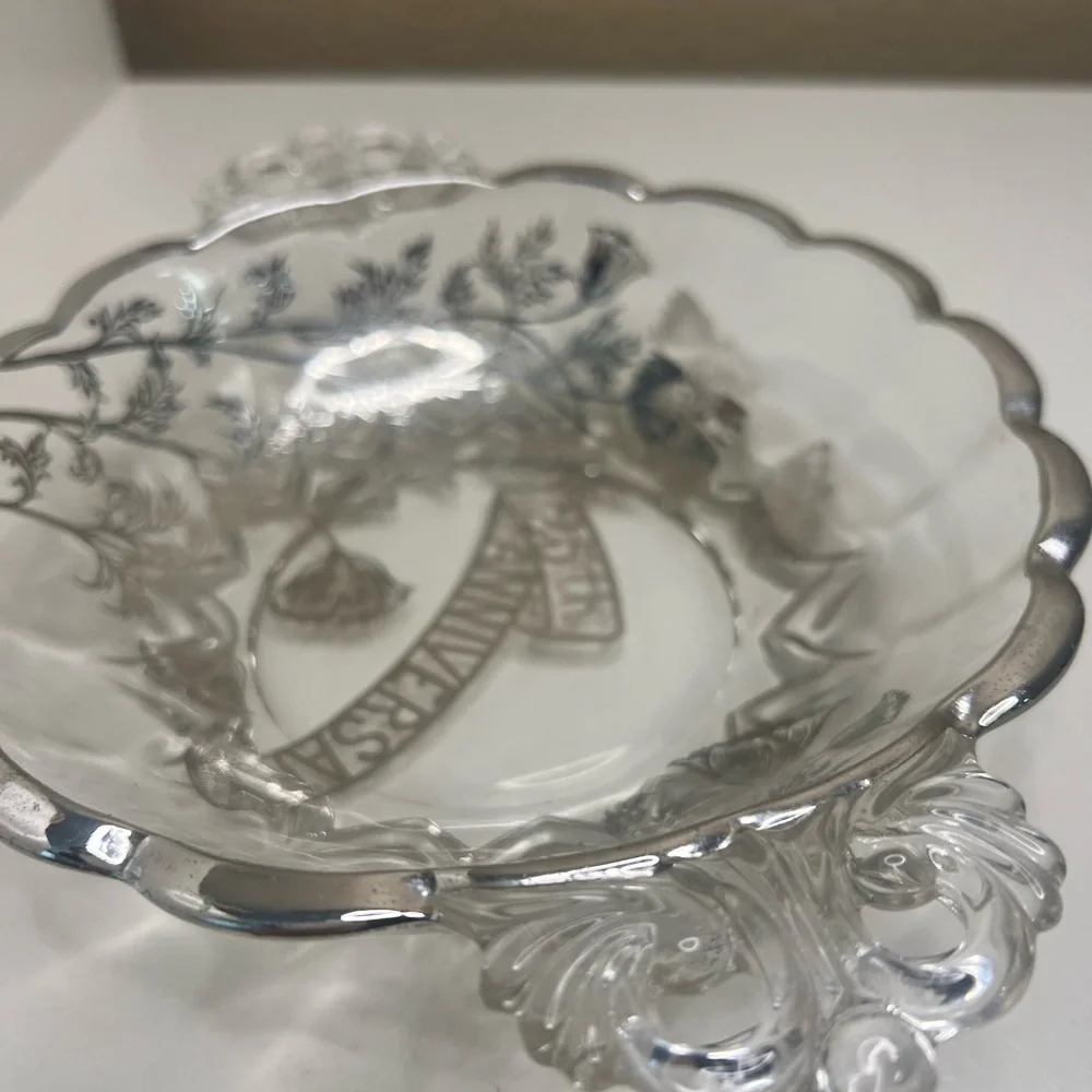 Vintage | 25th Anniversary Etched Glass Bowl with Handles